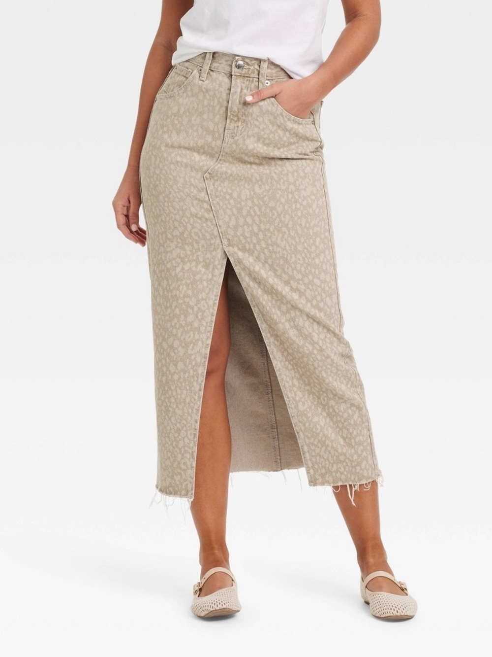 Women’s Tan Leopard Maxi Denim Skirt - Universal Thread - Size 14 - NWT - Picture 3 of 5
